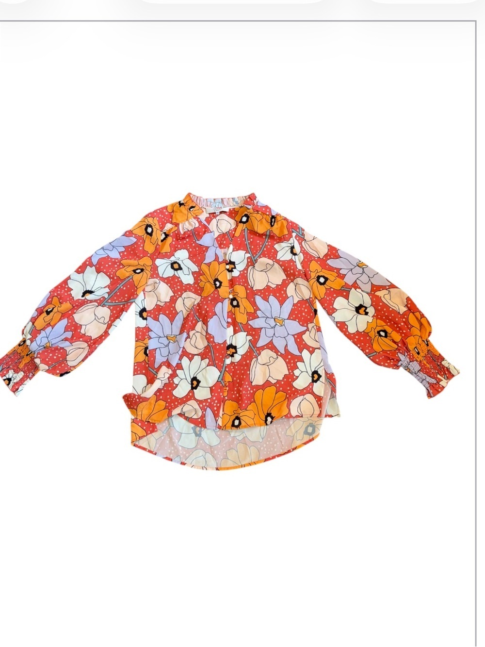 Crosby by Mollie Burch Dopamine Floral Button Front Blouse Balloon Long Sleeves - Picture 6 of 13